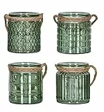 levandeo 4er Set Windlicht H10cm Glas Grün Khaki Teelichthalter Tischdeko Kerzen Deko Kerzenhalter Flachs