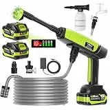 VOERJIA Akku-Hochdruckreiniger 21V (70 Bar), mit LED-Akkustandsanzeige, 2X 4,0 Ah Akkus, 400 L/h, 6-in-1 Düse für Auto, Fahrrad, Terrasse & Camping, Grün