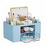 Marbrasse Schreibtisch Organizer mit Schubladen,Multifunktional Stiftehalter Schreibtisch mit 7 Fächer 2 Schubladen,Büro Organizer Zubehör(Blau)
