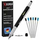 Reorda® Multifunktionsstift in Schwarz | Außergewöhnliches Geschenk für Männer | Praktischer 6-in-1 Multi Kugelschreiber als zuverlässiges Werkzeug Gadget für Ingenieure, Handwerker