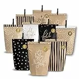 Papierdrachen Adventskalender 2025 zum Befüllen - Motiv Holy Night - 24 braune bedruckte Geschenktüten mit Zahlenaufklebern & Klammern - Weihnachten