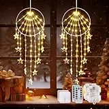 86 LED Weihnachtsdeko Fenster, 8 Modi Weihnachtsbeleuchtung mit Fernbedienung & Timer, Batterie Fensterbeleuchtung Weihnachten Traumfänger-Stil Lichterkette für Innen Fenster Wand(2 Stück)