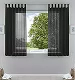 Gardinenbox 2er-Pack Gardinen Transparent Vorhang Set Wohnzimmer Voile Schlaufenschal mit Bleibandabschluß HxB 175x140 cm Schwarz, 61000CN