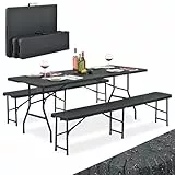 Juskys Bierzeltgarnitur Amberg 3-teilig & klappbar - 180 x 74 x 74-2 Bierbänke & Biertisch in Rattan-Optik Gartenmöbel-Set Festzeltgarnitur Camping