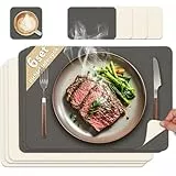 HELI MIAO Tischsets Abwaschbar 6er Set - Doppelseitige Platzsets & Untersetzer aus Lederoptik, rutschfeste & wasserdichte Tischunterlage für Esstisch und Familie - Rechteckig in Grau+Beige