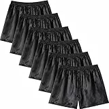 JupiterSecret Herren-Boxershorts aus Satin, seidiges Gefühl, Schlaf-Shorts, Unterwäsche mit Knopfschlitz, seidige Pyjamahose für Herren, 6 Stück schwarz, XX-Large