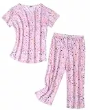 MIA LUCCE Schlafanzug Damen Zweiteiliger Pyjama Sommer Nachtwäsche Kurz Baumwolle Hausanzug Capri Sleepwear Oberteil und 3/4 Hose S-XXL