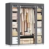 SONGMICS Kleiderschrank, Stoffschrank, 12 mit Kleiderstange und Ablagen, Stabiler Schrank, für Schlafzimmer, Ankleidezimmer, 150 x 45 x 175 cm, grau LSF03G