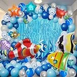 YinQin 176 Stück Blaue Ozean-Geburtstags-Luftballons mit Luftpumpe Unterwasserwelt-Thema Geburtstagsluftballons Hai-Geburtstagsluftballons Blau Luftballon-Dekorationszubehör für Kindergeburtstage