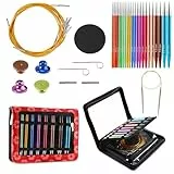 JOZEA 11 Paare Auswechselbares Rundstricknadelset mit Etui und Zubehör für arthritische Hände,3.00-8.00mm