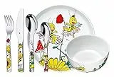 WMF Biene Maja Kinder Geschirrset 6-teilig, Kindergeschirr mit Kinderbesteck, ab 3 Jahre, Edelstahl Cromargan poliert, spülmaschinengeeignet, spülmaschinengeeignet, Mehrfarbig