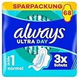 Always Ultra Day Damenbinden Normal (Größe 1) Mit Flügeln 68 Stück, Super Saugfähig Und Ultra Dünn, Für Die Periode