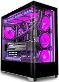 KEDIERS PC Gehäuse Vorinstallierter 7 × 120MM PWM ARGB Lüfter, ATX Mid Tower PC Gehäuse, Computergehäuse mit Panoramaaussicht Gehärtetes Glas Front Panel,Schwarz，P4 ARGB
