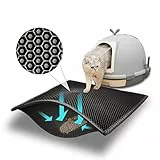 Pieviev Katzenklo Matte, Katzenstreu Matte Katzenklo Unterleger Waben Design Katzentoilette Vorleger wasserdichte Doppelte Schichte Entwurf Bienenwabe Mat (Schwarz 61x38 cm)
