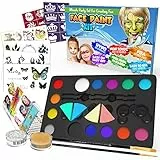 Desire Deluxe Kinderschminke Set Geschenk für Kinder - auf Wasserbasis für Halloween, Fasching, Karneval, Glitter und Tattoo Schablonen - Weihnachten Spielzeug für Jungen und Mädchen 3 - 15 Jahr alt