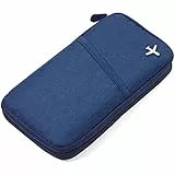 TROIKA SAFE FLIGHT - TRV20/DB - Etui für Reisedokumente - mit Ausleseschutzfolie (für RFID-Chips) - Reißverschluss - 12 Innenfächer - Stiftschlaufe - Polyester - dunkelblau/orange