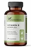 plantrition Vitamin B Komplex hochdosiert Vegan - alle acht B-Vitamine - Bioaktiv Quatrefolic mit Co-Faktoren - B1, B2, B3, B5, B6, B12, D-Biotin & Folsäure 120 Kapseln - Verpackung kann variieren
