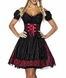 Dirndline Damen Premium Dirndl mit Bluse Kleid f?r besondere Anl?sse, rot/schwarz, XL