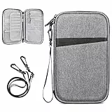 FINTIE Reisepass Tasche Familie Reiseorganizer, RFID-Blockier Wasserdicht Handytasche Reisepasshülle Ausweistasche Dokumente 6 Pässe für Damen und Herren, Grau