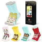 Disney Socken Damen Teenager Größe 35–41, 5er Pack Lustige Socken mit Motiv, Baumwollsocken für Zuhause Freizeit, Geschenke für Frauen (35-41 EU, Multi Princess)