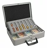 WEDO 149100812 Geldzählkassette Maxi, Pulverbeschichtetes Stahlblech, mit 2 Tragegriffen und 4-Fächereinsatz für Geldscheine, Zylindersicherheitsschloss, 37 x 29 x 11 cm, grau