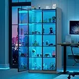 Lvifur Led Vitrine Buffetschrank Sideboard, 35 × 70 × 165 cm Smart Vitrinenschrank RGB 20 Farben Dimmbares Sideboard Intelligente Sensorik Vorratsschrank Wohnzimmer （Grau）