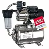 T.I.P. Hauswasserwerk HWW INOX 1300 Plus F – Edelstahl Druckkessel, 1200W, selbstansaugende Jet-Pumpe, 4350 l/h, 50m Förderhöhe, Vorfilter, wartungsfrei, Thermo-Überlastschutz