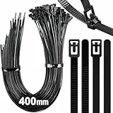 Caianwin 50 Stück Kabelbinder Wiederverschließbar 400 mm x 7,2mm, Zugfestigkeit Bis Zu 22kg, Nylon Kabelbinder Schwarz für Industrie, Gartenbau, Kabelindustrie