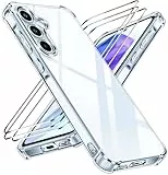 iVoler Nie Vergilbung Klar Hülle für Samsung Galaxy A55 5G mit Stoßfest Schutzecken, 1 Handyhülle mit 3 Stück Panzer Schutz Glas, [Militärischer Schutz] Transparent Schutzhülle Dünn Durchsichtige Case