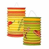 Boland 54403 - Papierlaternen Fiesta, 2 Stück, Größe 16 cm, 2 Motive sortiert, Mehrfarbig, Mexiko, Kaktus, Sombrero, Lampion, Hängedekoration, Geburtstag, Gartenparty, Strandparty, Mottoparty