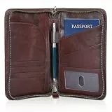 Reisepasshülle aus Vollnarbenleder mit YKK-Reißverschluss, RFID-blockierend, Reisedokumenten-Organizer, Tickethalter, Hülle für 2 Reisepässe, Kaffee, Vintage