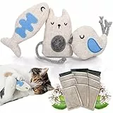 ne&no® KATZENSPIELZEUG MIT BALDRIAN nachfüllbar - 100% natürlich - 3er Set Spieltiere mit 9 Katzenminze Beutel (je 1,5g) - Katzen Baldriankissen