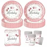 60 Stück Rosegold Partygeschirr,Roségold Geburtstag Party Geschirr Set,Rosegold Pappteller Kindergeburtstag Set,Partygeschirr Roségold Kindergeburtstag Set Partygeschirr Set für 20 Gäste