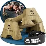 BARE HANDS Liegestützgriffe – 2x gelenksschonende & rutschfeste Holz Liegestützgriffe – Calisthenics Equipment für Indoor & Outdoor – Ideal für Handstand & Liegestütze (Modell S - Dunkel)