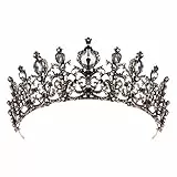 FRCOLOR Barock Königin Krone Strass Hochzeit Diademe Gothic Kristall Krone Vintage Tiara Stirnband für Abschlussball Braut Halloween Weihnachtsgeschenke (Schwarz)