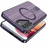Giyer Magnetisch Handyhülle für Samsung Galaxy S21 Hülle mit Schutzfolie, Ständer Schutzhülle für MagSafe, Durchscheinende Matt Hart Rückseite Stoßfest für Samsung S21 5G Case Cover (Lila)