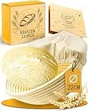 KRUSTENZAUBER Gärkorb zum Brotbacken rund 22cm - Rundes Gärkörbchen aus Rattan mit Gärtuch - Brot Backen Zubehör, Brotkorb, Brotbackform, Sauerteig Zubehör, Gärfolie Brot, Brotkörbchen