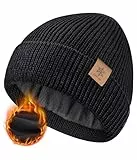 CAOZITOU Mütze Herren Damen Winter, Merino Warme Wintermütze Thermo Beanie Strickmütze Weiche Bequem für Outdoor Fahren Ski (DE/NL/SE/PL, Alphanumerisch, Einheitsgröße, Schwarz)