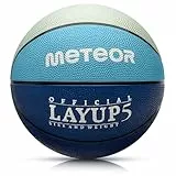 Meteor® Layup Kinder Mini Basketball Größe 5 Ideal für Kleinkinder von 4-8 Jahren, Basketball ideal für Kinder von 4 bis 8 Jahren, weicher Basketball (Gr.5 (Kinder), Grau & Blau)