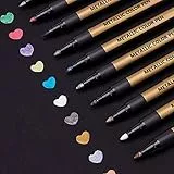 Metallic Marker Stifte Set, ANYUKE 10 Farben Permanent Brush Pen für Fotoalbum zum Selbstgestalten, Gästebuch Hochzeit, Scrapbook, Gold Metallischen Stift set zum Bemalen Stein, Keramik, Glas, Holz