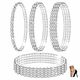 Kucheed 4 Stücke Funkeln Diamant Fußkettchen für Frauen, Elastischer Kristall Silber-Ton Funkelnde Charm Fuß Schmuck Armreif,Bling Glänzende Strass Braut Tennis Armband Geschenk (A2)