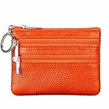 Damen Echtleder Münzbörsen Mini,Klein Geldbörse Münzegeldbörse mit Schlüsselanhänger, orange