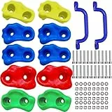 Retoo Klettergriffe Set für Kletterwand Outdoor & Indoor, 10 Klettersteine + 2 Haltegriffe mit Befestigung, bis 100 kg belastbar, Robustes Kunststoff, für Kinder