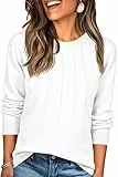 Saodimallsu Pullover Damen Langarm Rundhals Strickpullover Einfarbig Lechit Feinstrick Sweater Basic Stretch Pulli Casual Knitted Oberteile Weiß S