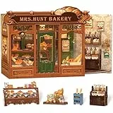 Cutefun Book Nook Kit - DIY Häuser LED-Beleuchtung - Miniature House Holzmodell Puppenhaus- 3D Holz Puzzle Bibliothek für Erwachsene und Jugendliche(Mrs Hunt Bakery)
