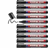 edding 300 Permanentmarker - schwarz - 10 Stifte - Rundspitze 1,5-3 mm - wasserfest, schnell-trocknend - wischfest - für Karton, Kunststoff, Glas, Holz, Metall, Glas (‎01: 10 Stifte - Schwarz)