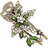 minkissy Elegante Haarspange Vintage Haarschmuck Grün Klammer Damen Strass Haarkralle Vintage Blätter Haarkralle Spangen Haare Rutschfeste Haarspange