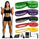 PORTENTUM Fitnessbänder Widerstandsbänder Set von 11 – Resistance Bands 5 Stärken – Griffe, Türanker, Schutzhüllen und Tasche – Fitnessgeräte für zuhause Männer Frauen – Muskeltraining Crossfit Yoga