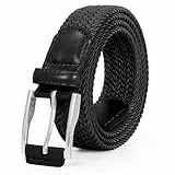 JasGood Geflochtener Stretchgürtel Stoffgürtel Elastischer Gürtel für Herren und Damen Dehnbarer Flechtgürtel Golfgürtel für Herren Jeans Hosen,Schwarz,120cm