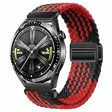 XMUXI 22mm Nylon Armband Kompatibel mit Huawei GT4/GT3/GT2 46mm/Garmin Venu 2/3/Vivoactive 4, Sport Uhrenarmband für Samsung Watch 3 45mm/Gear S3 Damen Herren Elastisches Geflochtenes Rot Schwarz